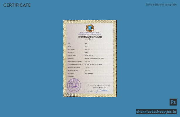 Somalia Geburtsurkunde PSD-Beispielvorschau